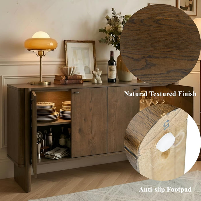 Brown Sideboard Buffet Cabinet, Modern Storage Accent Entryway Cabinet with 4 Doors, Farmhouse Wooden Buffet Media Console Credenza for Living Room/Kitchen/Hallway