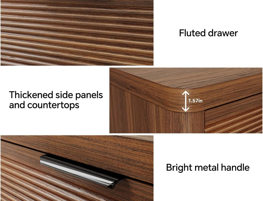 Fluted 6 Drawer Wood Dresser,Farmhouse Chest for Bedroom Entryway,Walnut