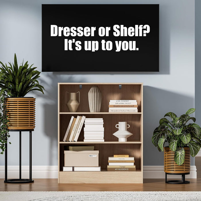 3 Drawers Dresser, Fabric PU Drawer with Wood Frame, Large Organizer, Small Dresser with Drawer, Chest of Drawers for Closet, Living Room,Hallway,Oak and White
