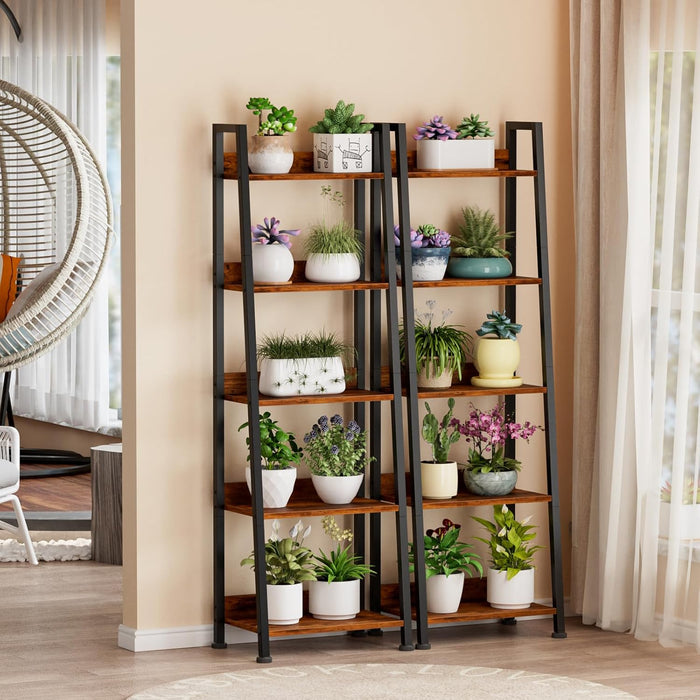 5 Tier Freestanding Ladder Bookshelf DetachableFabricDrawer