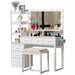 White Makeup Vanity Set with LED Lighted Mirror and Power Outlet, 6-Drawers and 3 Storage Movable Shelves