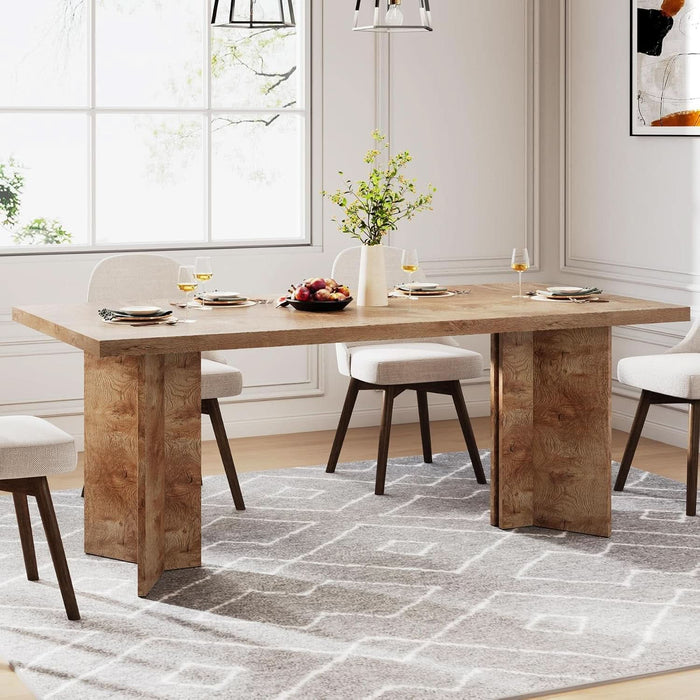 63-Inch Dining Table for 4-6, Farmhouse Kitchen Table with Large Tabletop, Rectangular Dinner Eating Table for Dining Room, Living Room, Kitchen, Light Oak Brown