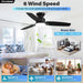 Modern 42 Inch Ceiling Fans with Lights and Remote for Bedroom Office, Flush Mount, 18W 6CCT Dimmable, Dual Color 3 Blades 6 Speed Reversible Quiet DC Motor, Black/Wood Grain