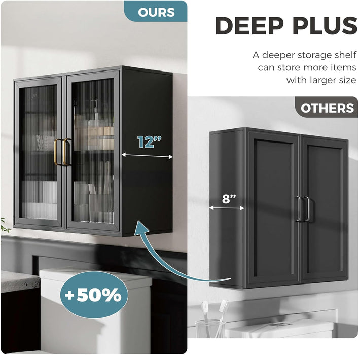 24 Inch Wide Black Wall Cabinet DurableAcrylicDoors