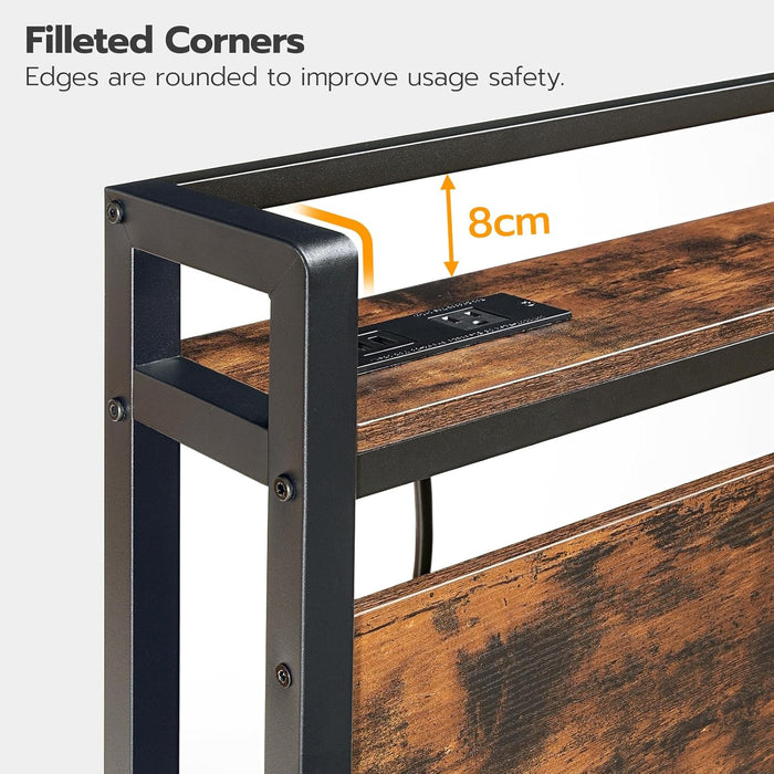 King Size Headboard, Headboard with 2 Outlets and 4 USB Ports, Adjustable Height, Storage Rack, Sturdy and Stable, Easy Assembly, Rustic Brown and Black