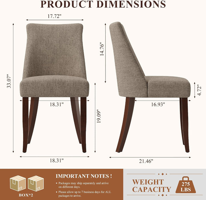 Upholstered Dining Chairs Set of 4, Mid Century Modern Kitchen Chairs with Back, Farmhouse Fabric Side Dining Room Chairs with Wood Legs for Dining Room Restaurant, Brown