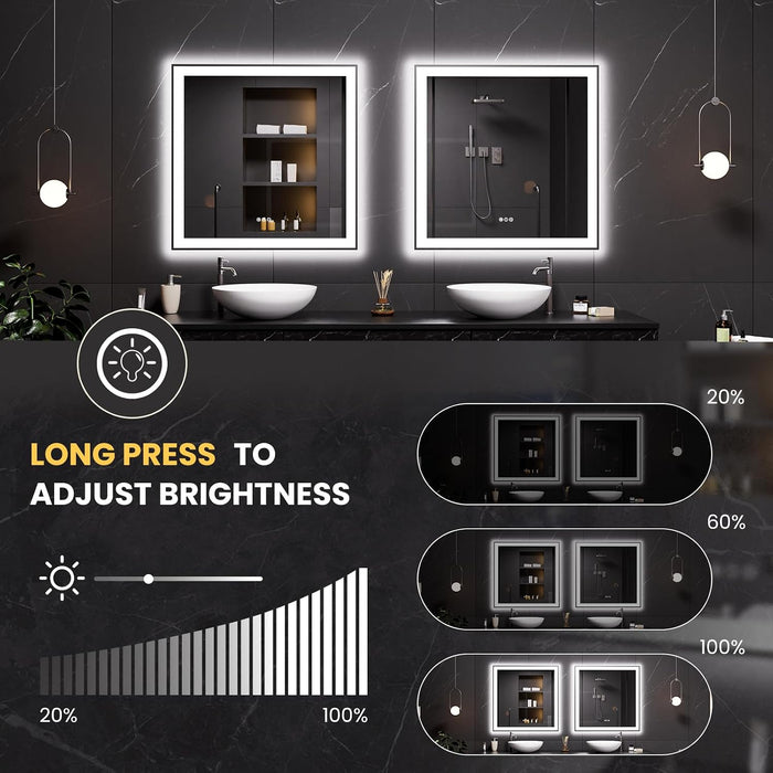 36"X36" LED Bathroom Mirror Black Framed