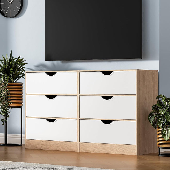 3 Drawers Dresser, Fabric PU Drawer with Wood Frame, Large Organizer, Small Dresser with Drawer, Chest of Drawers for Closet, Living Room,Hallway,Oak and White