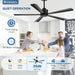 52 Inch 5 Blade Ceiling Fans without Light Remote Control, Quiet Reversible DC Motor, 5 Black Blades, 6-Speed, Industrial Ceiling Fan for Home Kitchen (Black)
