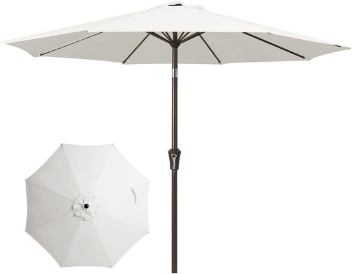 10FT Patio Umbrellas Outdoor Table Umbrella with Push Button Tilt and Crank, Market Umbrella 8 Sturdy Ribs UV Protection Waterproof for Pool, Garden (White)