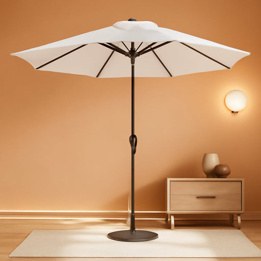 10FT Patio Umbrellas Outdoor Table Umbrella with Push Button Tilt and Crank, Market Umbrella 8 Sturdy Ribs UV Protection Waterproof for Pool, Garden (White)