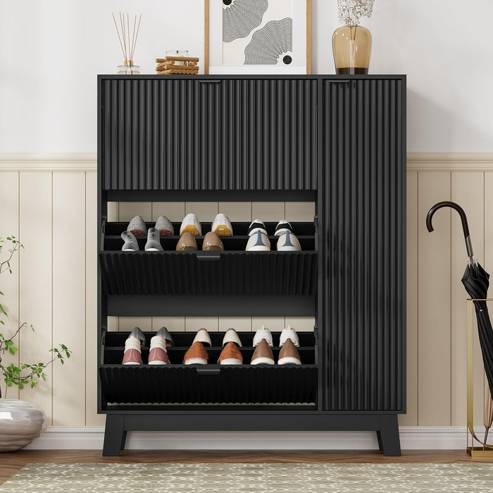 Black Freestanding Shoe Cabinet Featuring 3 Drawers