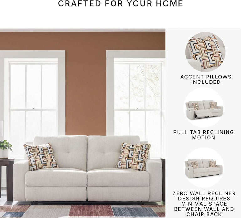 Danum Modern Tufted Manual Reclining Sofa with 2 Accent Pillows, Beige