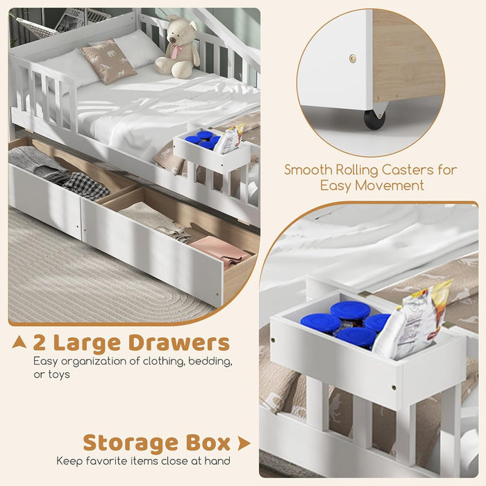 Twin House Bed White With IntegratedStorage Drawers