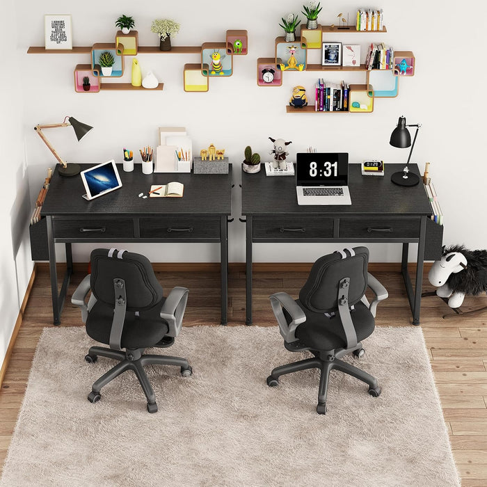 32 Inch Small Desk with Drawers, Black