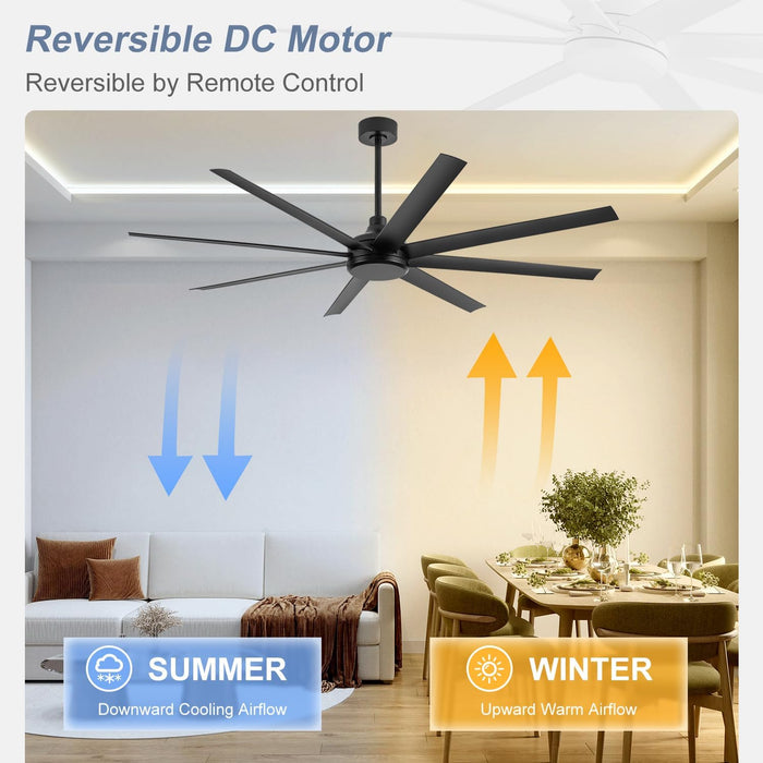 65 Inch Ceiling Fans without Light, Modern Farmhouse Ceiling Fan Remote Control, Quite DC Motor, 8 Reversible Blades, 6-Speed, Timer Function Home Kitchen Ceiling Fans (Black)