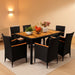 7 Piece Patio Dining Set Outdoor Acacia Wood Table and Chairs with Soft Cushions Wicker Patio Furniture for Deck, Backyard, Garden
