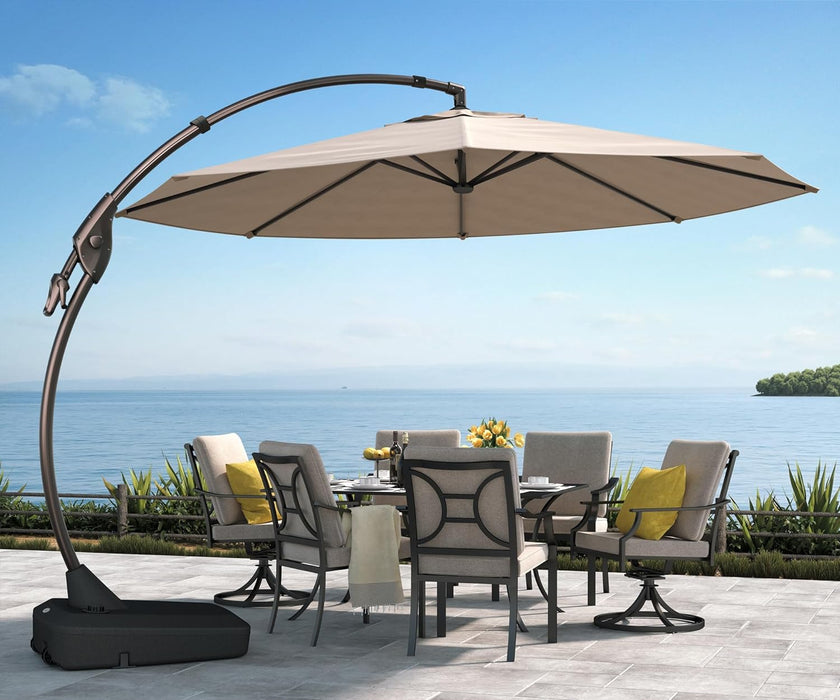 11FT Cantilever Umbrella with Base Outdoor Large round Aluminum Offset Umbrella for Patio Garden Backyard (Champagne, 11 FT)