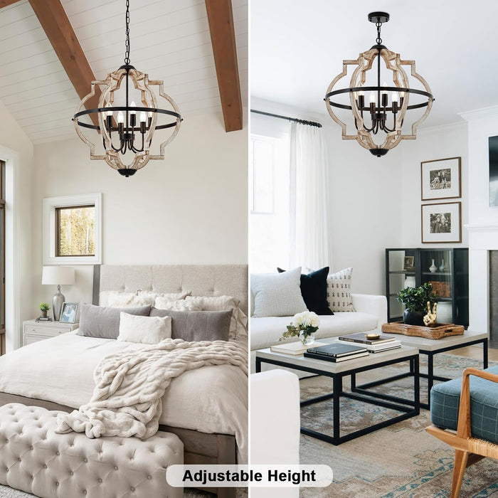 6-Light Farmhouse Chandelier for Dining Room Wood Pendant Lighting