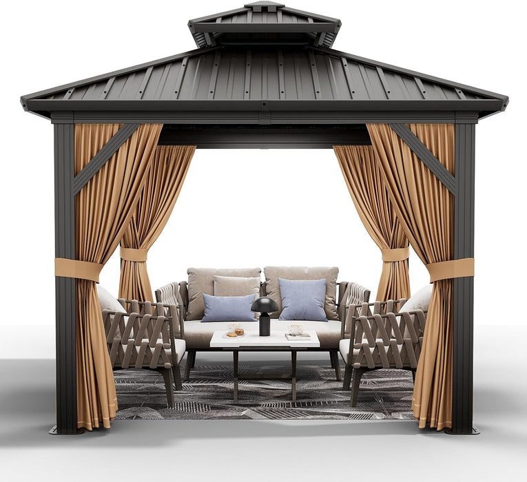 10x10 Durable Aluminum Hardtop Gazebo Permanent Pavilion