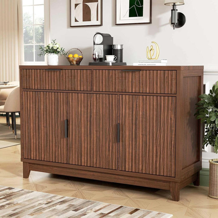 47.2" Modern Fluted Sideboard Buffet Cabinet with Storage, Walnut