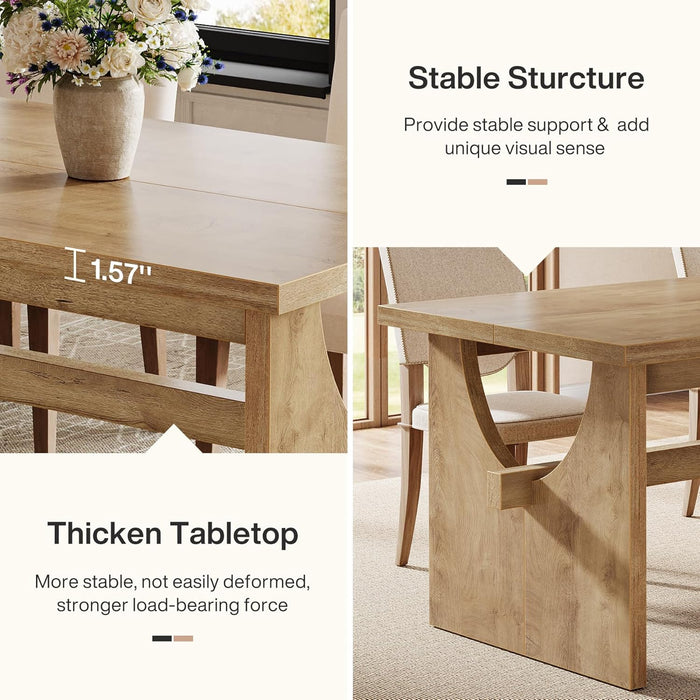 Farmhouse Dining Table for 4-6 People, 63" Large Rectangular Kitchen Dining Room Table with Heavy Duty Double Base for Kitchen Living Room, Rustic Brown