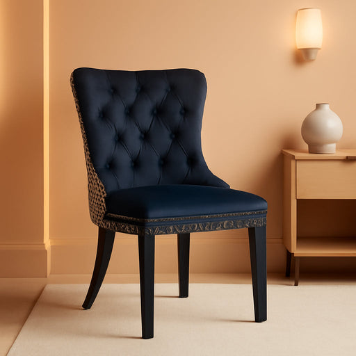 Velvet Dining Chairs Set of 4, High-End Tufted Upholstered Dining Chair with Back Ring Pull, Nailhead Trim and Solid Wood Legs, Modern Dining Room Chairs for Dining Room, Black &Patterned