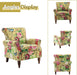 Modern Wingback Accent Chair with Wood Legs & Removable Cushion, Comfy Upholstered Armchair with Nailhead Trim, Floral Pattern Single Sofa Chair for Living Room Bedroom, Mustard