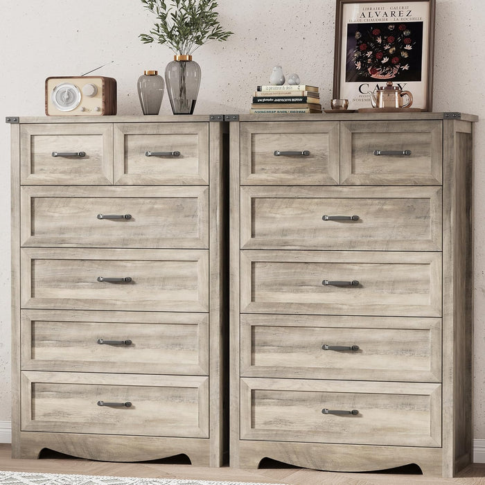 Dresser for Bedroom with 6 Drawers, 49" Tall Wood Chest of Drawers with Deep Drawers & Mental Handle, Modern Dresser TV Stand, Wooden Closet Storage Organizer for Living Room, Hallway, Entryway, Grey