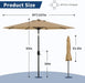 9FT Patio Umbrella 8 Sturdy Ribs Outdoor Table Umbrella, Tan