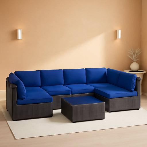 7 Pieces Outdoor Patio Furniture Sets,Rattan Conversation Sectional Set,Manual Weaving Wicker Patio Sofa with Tea Table