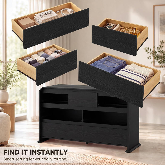 Black Dresser for Bedroom, 47.2" Wood Chest of 7 Drawers