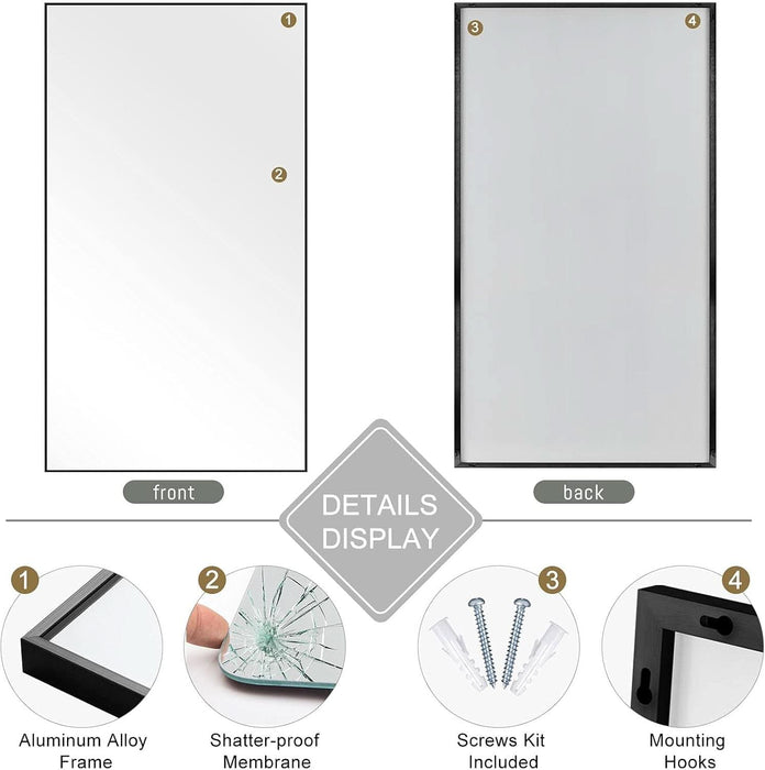 71"X34" Large Mirror Full Length Mirror Aluminum Alloy Frame Floor Mirror Wall-Mounted Mirror for Living Room, Bedroom, Hanging or Leaning against Wall, Black