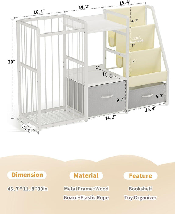 Kids Bookshelf and Toy Storage, Large 3 Tier Book Shelf for Kids Rooms, Sling Baby Bookcase with Stuffed Animal Storage, Toddler Montessori Bookshelf for Nursery, Playroom, Kindergarten