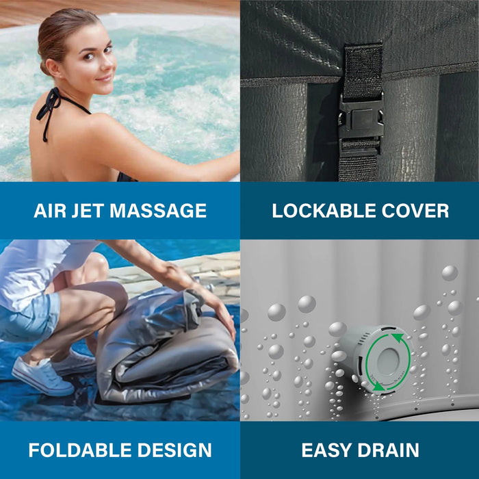 London 2-3 Person Inflatable Hot Tub Spa + Cover, Rapid Heating up to 104°F, 105 Water Jets, 181 Gal Capacity