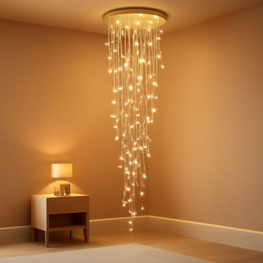 H138 High Ceiling Chandelier - Modern Crystal Raindrop Large Chandelier for Staircase Foyer Entryway Living Room - Dimmable 3000-6000K