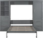 Queen Size Murphy Bed with 1 Closet,3 Drawers and 3 Open Shelves,Wood Folding Murphy Wall Bed (Grey)