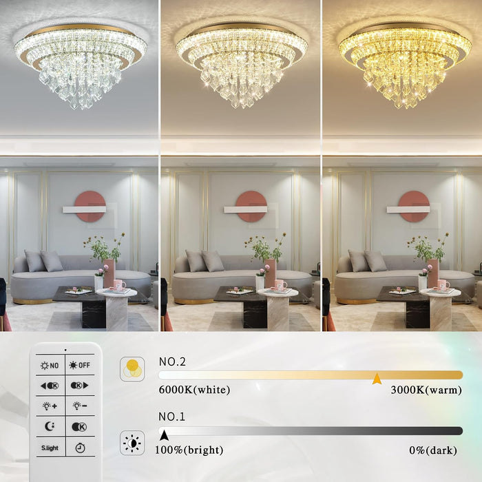 Crystal Ceiling Light Smart Flush Mount Chandelier for Dining Room