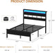 Full Size Bed Frame, Storage Headboard, LED & Charger, Black Oak
