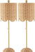 27.5" Brass Gold Coastal Buffet Table Lamp Set of 2 for Bedroom, Boho Table Lamps with Natural Rattan Scalloped Shade, Pull Chain, LED Bulbs Included JYL1138A-SET2