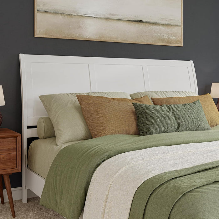 , Valencia King Solid Wood Low Profile Sleigh Platform Bed, White
