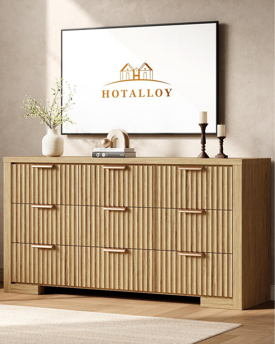 57" W Fluted Dresser with 9 Drawers, Wooden Dresser TV Stand