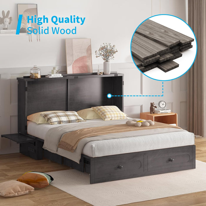 Queen Murphy Wallbed Cabinet With USB ChargingStation