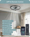 Ceiling Fans with Lights and Remote, 20'' Low Profile Ceiling Fan, 3000-6000K Dimmable, 6 Speeds LED Modern Flush Mount Fan Light, DC Motor, APP Control, Black Fandelier for Bedroom, Kitchen