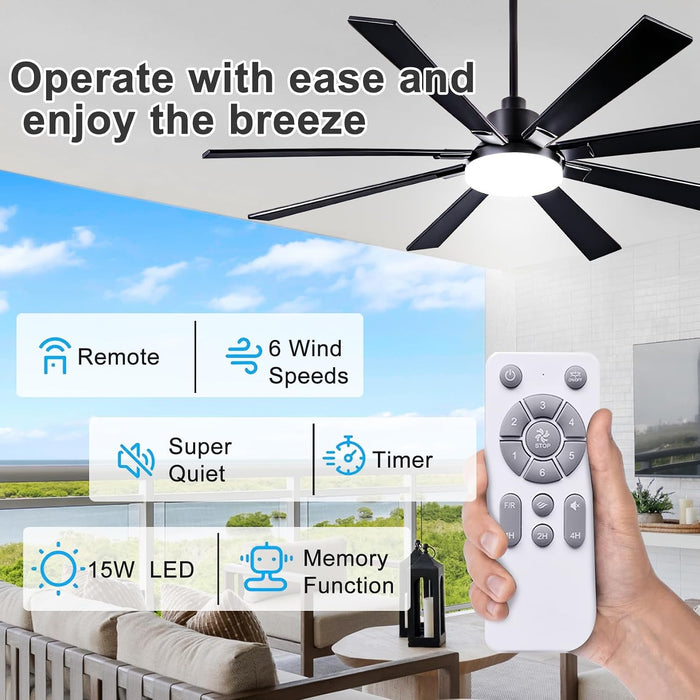 72In Indoor Outdoor Ceiling Fan,Composite Wood Blades Quiet DC Motor Remote