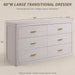 60" Wide Transitional 6-Drawer Dresser for Bedroom, Frosted Oak