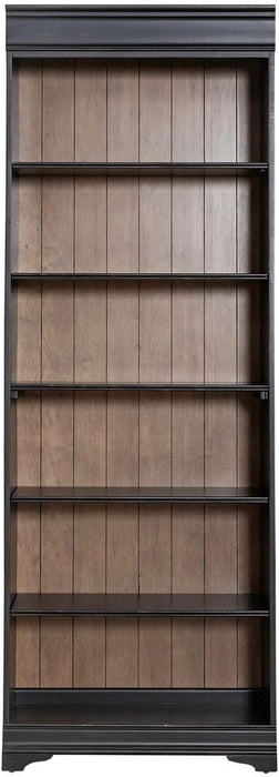 Liberty Furniture Meritage 84 Inch Bookcase for Home Office - Aged Charcoal W/Rub Thru & Caramel