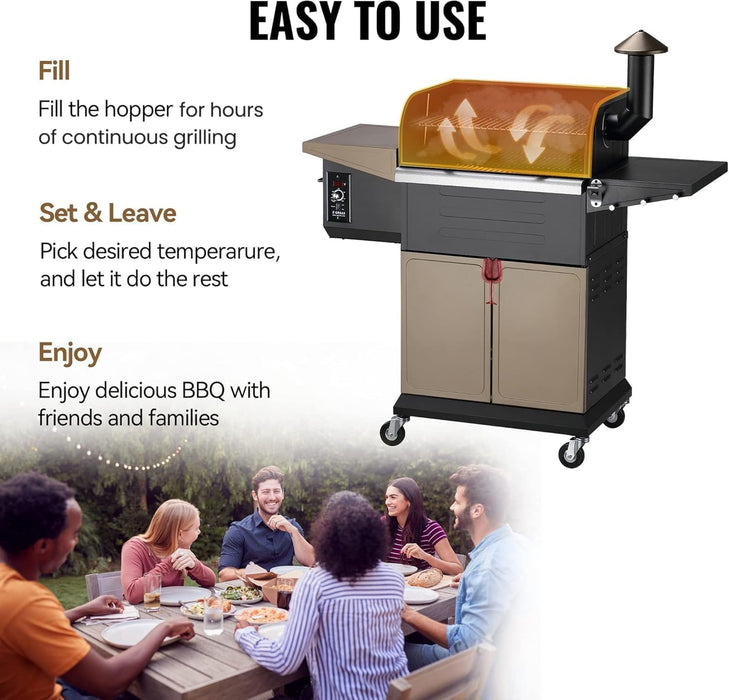 8-In-1 Outdoor BBQ Grill with PID 3.0 Controller, Wood Pellet Smoker, Auto Temperature Control, Huge Storage Cabinet Side Shelf with Tool Hooks, 572 Sq in Cooking Area for Camping Party