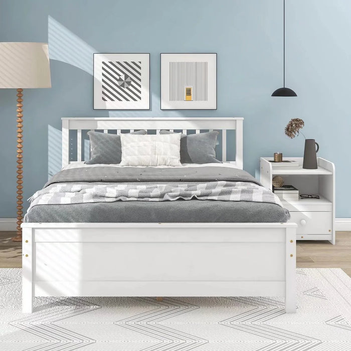 2-Pieces Bedroom Furniture Sets, Full Size Platform Bed Frame with Headboard and Footboard, Nightstand with Storage Drawer, Wooden Bedroom Sets for Kids Teens Adults, White