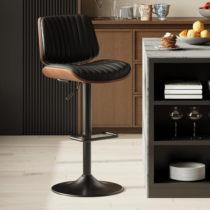 Bar Stools Set of 1, Adjustable Counter Height Bar Chairs 26"-34.5" with Swivel & Footrest, Modern Faux Leather Barstools for Kitchen Island, Dining Room,Pub,Black
